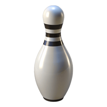 captivating memorable Single white bowling pin with three black stripes, glossy finish, studio lighting, front view, isolateon transparent background,high-resolution product photography png