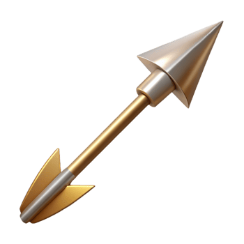 splendiacclaimeSingle archery arrow with metal tip anfletching, metallic finish, studio lighting, side view, with transparent background,high-resolution product photography png