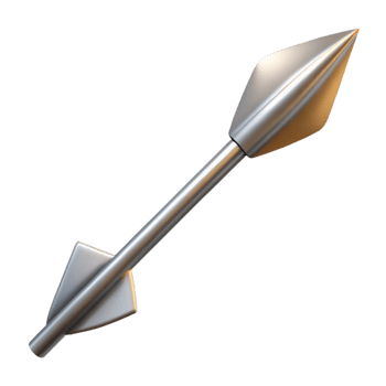 timeless impressionist Single archery arrow with metal tip anfletching, metallic finish, studio lighting, side view, with transparent background,high-resolution product photography authentic png