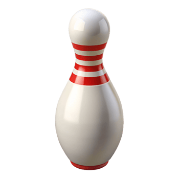 dazzling unparalleleBowling pin, white with restripes, glossy finish, studio lighting, front view, isolateon transparent background,high-resolution product photography png
