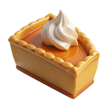 elegant futuristic Pumpkin pie slice with whippecream topping, golden crust, studio lighting, side view, isolateon transparent background,high-resolution product photography top-tier png