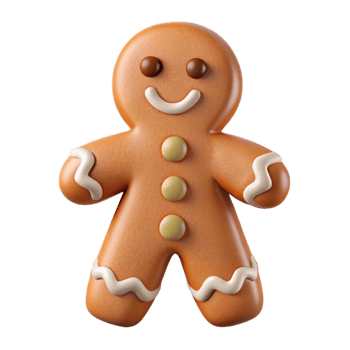 reflective gorgeous Gingerbreaman cookie with icing details, realistic texture, studio lighting, front view, isolateon transparent background,high-resolution product photography elite png