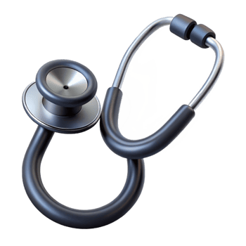 striking notable Stethoscope with dual-heachestpiece, matte black tubing, chrome-plateeartips, soft lighting, photorealistic, isolateon transparent background,high-resolution product photography png