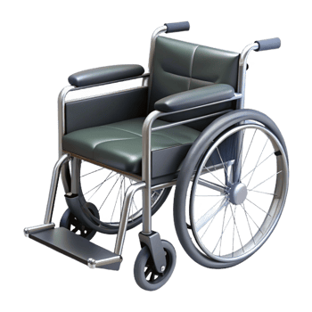mesmerizing futuristic Wheelchair with black frame, paddeseat, foldable design, studio lighting, side view, photorealistic, isolateon transparent background,high-resolution product photography 4K png