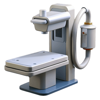 coveteavant-garde X-ray machine with adjustable arm, digital display, leashielding, studio lighting, side view, photorealistic, with transparent background,high-resolution product photography genuine png