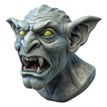 sumptuous signature A grotesque gargoyle head, carvefrom grey stone, weathereanmoss-covered, dramatic lighting, isolateon transparent background,high-resolution product photography png