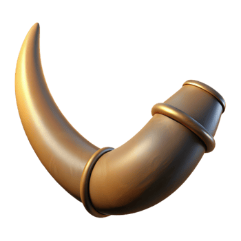 captivating standout A realistic, chitinous minotaur horn, textureanslightly curved, dramatic lighting, isolateon transparent background,high-resolution product photography png