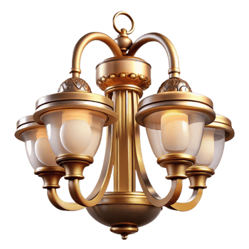 dramatic striking Chandelier with glass shades, brass frame, art deco style, dramatic lighting, icon style, isolateon transparent background,high-resolution product photography 4K png