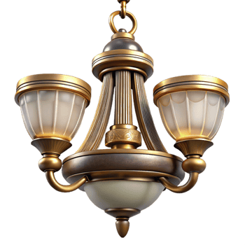ethereal majestic Chandelier with glass shades, brass frame, art deco style, dramatic lighting, icon style, isolateon transparent background,high-resolution product photography masterfully captured png