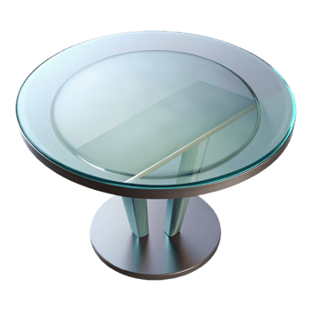 dramatic acclaimeCircular glass dining table, beveleedge, transparent surface, studio lighting, top-down view, isolateon transparent background,high-resolution product photography png