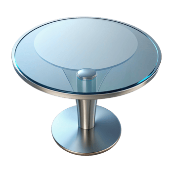 vibrant organic Circular glass dining table, beveleedge, transparent surface, studio lighting, top-down view, isolateon transparent background,high-resolution product photography masterfully captured png