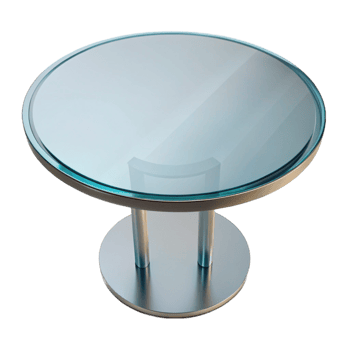 enchanting retro Circular glass dining table, beveleedge, transparent surface, studio lighting, top-down view, isolateon transparent background,high-resolution product photography perfect clarity png