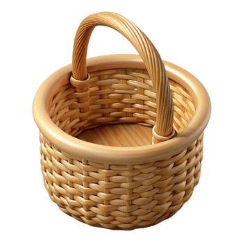 signature industrial Woven wicker basket, natural fibers, handles, soft lighting, top-down view, isolateon transparent background,high-resolution product photography detailed png