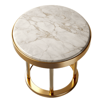 calm alluring Small rounside table, marble top, golmetal base, studio lighting, top-down view, isolateon transparent background,high-resolution product photography masterfully captured png