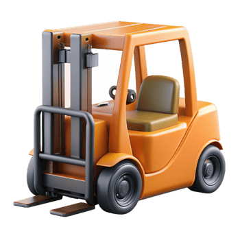 ethereal enchanting Orange forklift, raiseforks, metallic finish, studio lighting, front view, product shot, isolateon transparent background,high-resolution product photography precision png