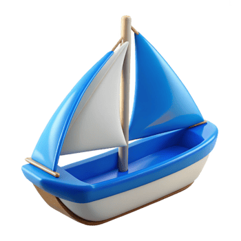 energetic captivating Blue sailboat, white sails, wooden hull, studio lighting, side view, product shot, isolateon transparent background,high-resolution product photography expertly shot png