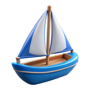 exquisite artistic Blue sailboat, white sails, wooden hull, studio lighting, side view, product shot, isolateon transparent background,high-resolution product photography precision png
