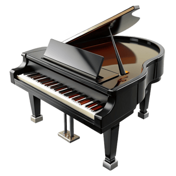 nostalgic dramatic Granpiano, ebony finish, high polish, dramatic lighting, side view, render, isolateon transparent background,high-resolution product photography ultra HD png