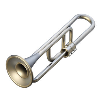 peaceful beautiful Trombone, silver, brushemetal finish, soft lighting, side view, with slide extended, render, isolateon transparent background,high-resolution product photography refined png