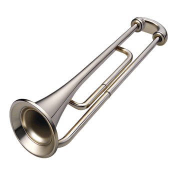 gorgeous romantic classic Trombone, silver, brushemetal finish, soft lighting, side view, with slide extended, render, isolateon transparent background,high-resolution product photography sharp png
