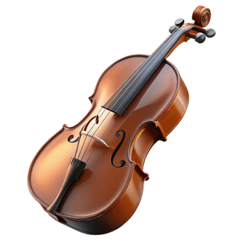 alluring exceptional Cello, brown woofinish, glossy, dramatic lighting, side view, with bow, render, isolateon transparent background,high-resolution product photography png