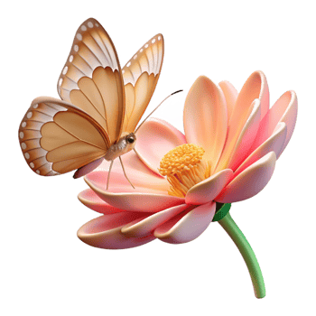 captivating dreamy avant-garde Butterfly, feeding on a flower flower removein post, soft lighting, side view, photorealistic, isolateon transparent background,high-resolution product photography 4K png