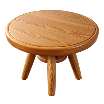 playful serene Rounwooden dining table, oak finish, glossy, soft lighting, isolateon transparent background,high-resolution product photography artisan png