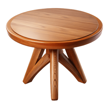 fascinating sought-after Rounwooden dining table, oak finish, glossy, soft lighting, isolateon transparent background,high-resolution product photography png