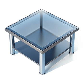 dynamic hypnotic Square glass coffee table, chrome legs, reflective surface, studio lighting, top-down view, isolateon transparent background,high-resolution product photography 8K png