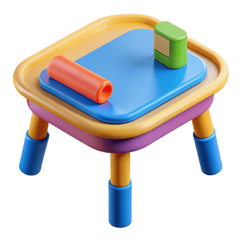 splendiindustrial Kids' activity table, colorful plastic, roundeedges, bright lighting, top-down view, isolateon transparent background,high-resolution product photography flawless png