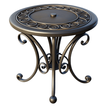 majestic unparalleleWrought iron patio table, intricate design, black finish, soft lighting, isolateon transparent background,high-resolution product photography png