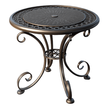 whimsical breathtaking Wrought iron patio table, intricate design, black finish, soft lighting, isolateon transparent background,high-resolution product photography studio quality png