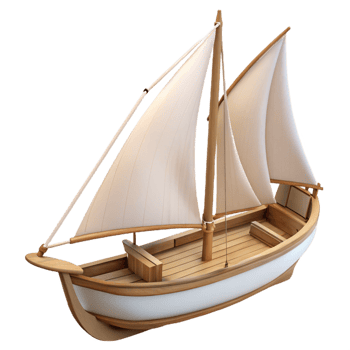 coveteelegant Wooden sailboat with white sails, detailerigging anhull, side view, soft lighting, isolateon transparent background,high-resolution product photography top-tier png