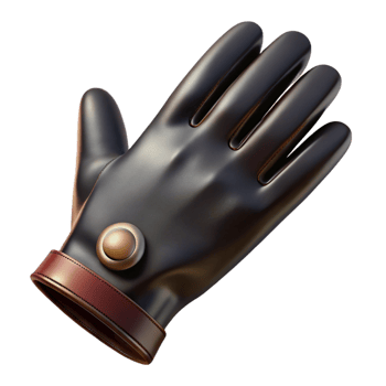 radiant playful impressionist A single leather glove, black, button closure, wrinkletexture, side view, dramatic lighting, isolateon transparent background,high-resolution product photography artisan png