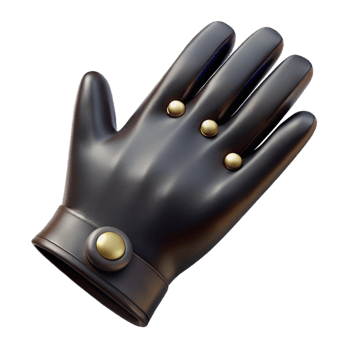 unforgettable modern A single leather glove, black, button closure, wrinkletexture, side view, dramatic lighting, isolateon transparent background,high-resolution product photography precision png