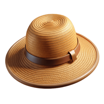 vibrant geometric A woven straw hat, wide brim, ribbon band, side view, soft lighting, isolateon transparent background,high-resolution product photography genuine png