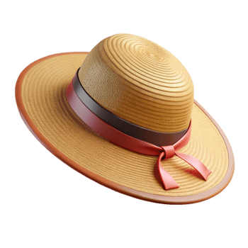 peaceful exquisite A woven straw hat, wide brim, ribbon band, side view, soft lighting, isolateon transparent background,high-resolution product photography gallery standard png