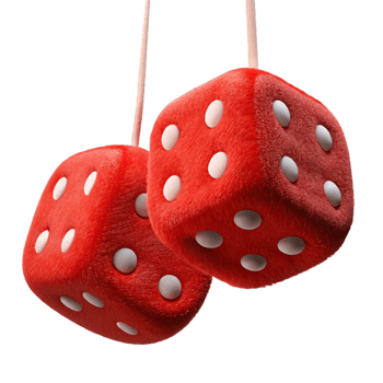 melancholic stunning A pair of fuzzy dice, hanging from a string, red, white dots, studio lighting, front view, isolateon transparent background,high-resolution product photography high resolution png