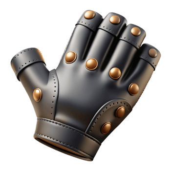 spectacular impressionist A single fingerless glove, black leather, studdedetails, side view, dramatic lighting, with transparent background,high-resolution product photography masterfully captured png