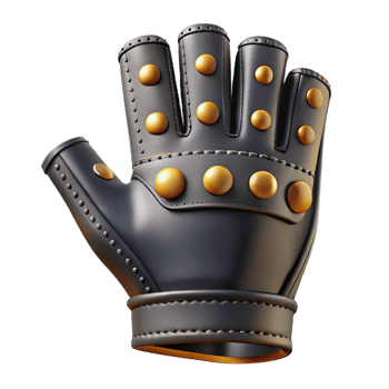 magnificent bohemian A single fingerless glove, black leather, studdedetails, side view, dramatic lighting, with transparent background,high-resolution product photography masterfully captured png