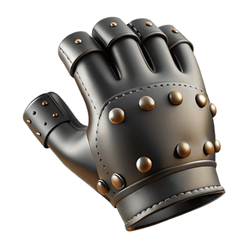 dramatic iconic A single fingerless glove, black leather, studdedetails, side view, dramatic lighting, with transparent background,high-resolution product photography png