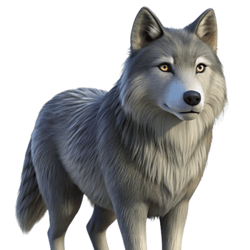 harmonious dazzling Grey wolf, intense gaze, detailefur, soft lighting, photorealistic, isolateon transparent background,high-resolution product photography top-tier png