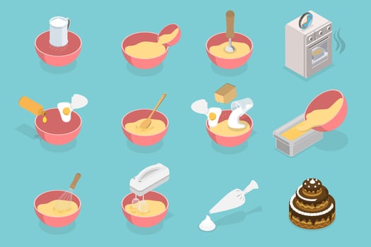 3D Isometric Flat Conceptual Illustration of Baking Ingredients, Preparing Confectionery, Cakes or Pastries vector