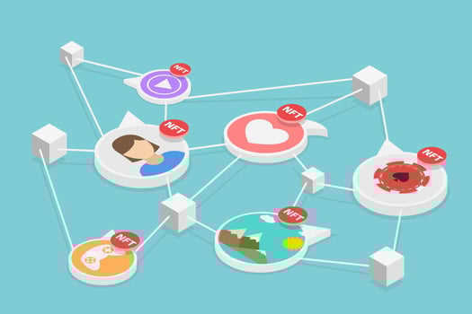 3D Isometric Flat Conceptual Illustration of NFT Blockchain Technology, Non-Fungible Token vector
