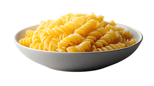 A bowl of uncooked spiral pasta perfect for culinary and food photography needs png