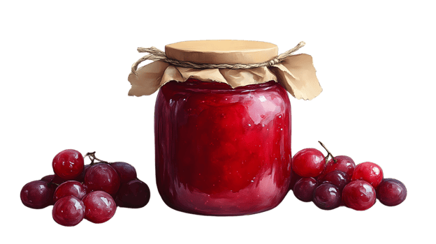 A jar of vibrant red jam surrounded by fresh berries perfect for culinary and food photography png