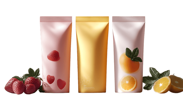 FruitInfused Skincare Products Displayed with Fresh Strawberries and Oranges for Beauty and We png