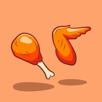 Cute illustration of delicious fried chicken wings and thighs vector
