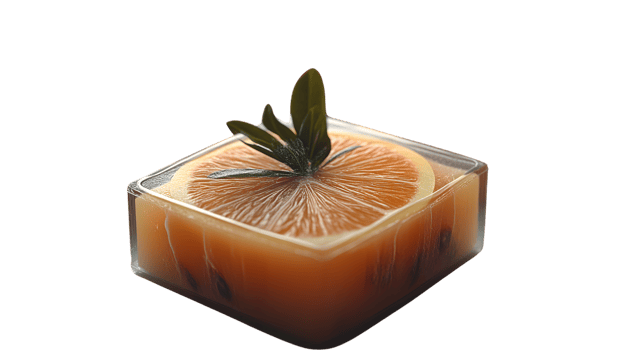 Gourmet Dessert with Citrus Slice and Herbs in Transparent Container png