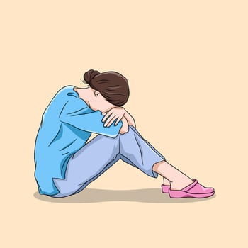 Depressed woman sitting with her head on her knees vector